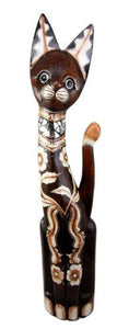 Balinese Wood Handicraft Large Sultan Feline Cat With Mirror Figurine 23.75"H
