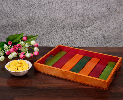 Elegant Multicolour (13 x 9 Inch) Wooden Serving Tray In Steam Beach Wood Dinnerware & Serving Piece