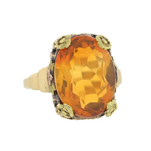 Arts & Crafts Era 10kt Mixed Metals Madeira Citrine Ring