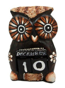 Balinese Wood Handicrafts Hypnosis Eyes Nocturnal Owl Desktop Calendar Figurine