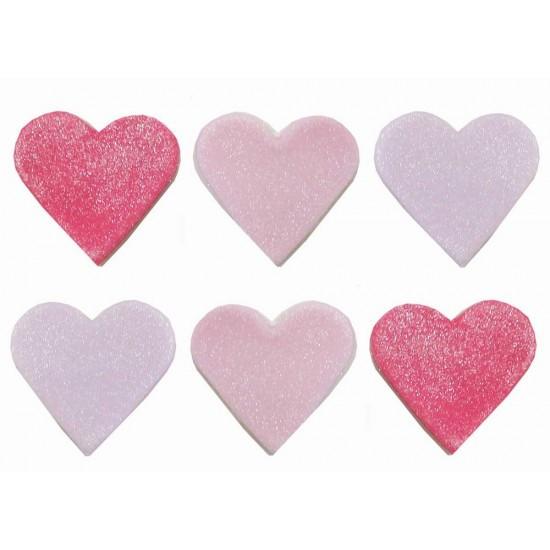 Anniversary House - 6 Pink Shimmer Hearts Sugarcraft Toppers