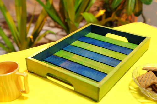 Elegant Green & Blue Coloured Wooden Serving Tray