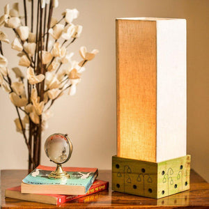 Carved Wooden Table Lamp In Green
