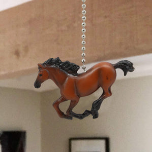 Ebros Ceiling Fan Metal Pull Chain with Equestrian Beauty Galloping Horse Hand Crafted Resin Knob Handle 3.25" Wide Rustic Western Country Stallion Horses Animal Decor Accent (Chestnut Brown)