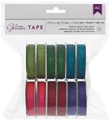 American Crafts Glitter Tape 4' 12/Pkg-Greens .375"