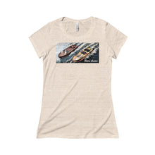 Load image into Gallery viewer, Chris Craft Runabout racing a mahogany hotrod Triblend Short Sleeve Tee