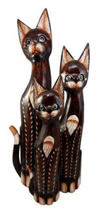 Balinese Wood Handicraft Large Borneo Feline Cat Family Set of 3 Figurines 24"H