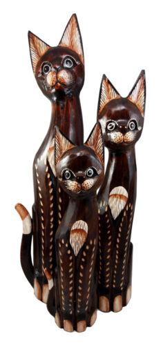 Balinese Wood Handicraft Large Borneo Feline Cat Family Set of 3 Figurines 24