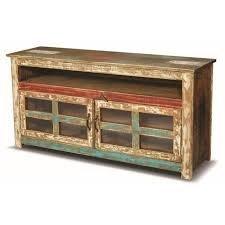 Crafters & Weavers Distressed Reclaimed Wood TV Stand with Glass Doors