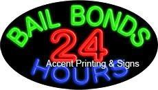 Bail Bonds 24 Hours Flashing Handcrafted Real GlassTube Neon Sign