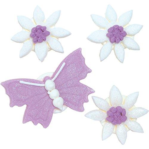 Anniversary House - 4 Butterfly & Daisies Sugar Toppers - Lavender