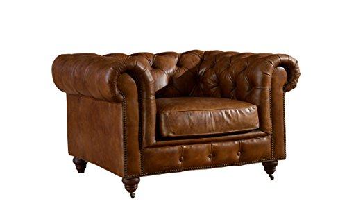 Crafters and Weavers Top Grain Vintage Leather Chesterfield Style Arm Chair