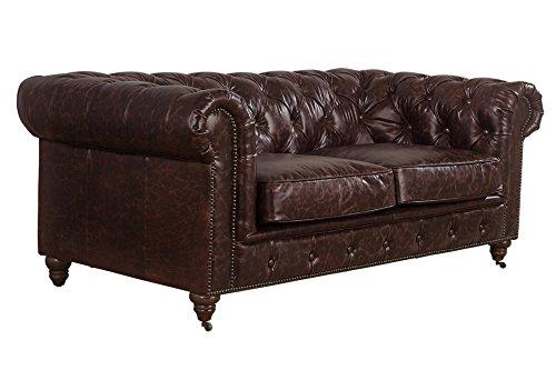 Crafters and Weavers Top Grain Vintage Leather Chesterfield Love Seat