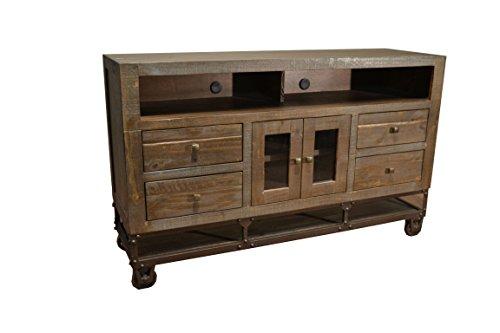 Crafters & Weavers Industrial Distressed Solid Wood 62 Inch Tv Stand on Wheels Media Console
