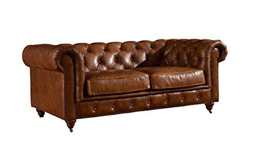 Crafters and Weavers Top Grain Vintage Leather Chesterfield Love Seat