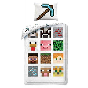 Bed Set MINECRAFT Characters Squares PIXEL Duvet Cover 140x200 + Pillow White