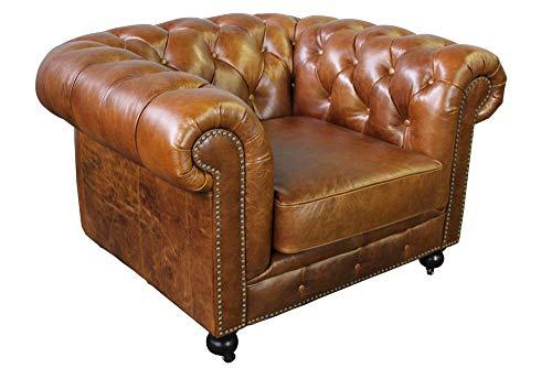 Crafters and Weavers Larson Top Grain Vintage Leather Chesterfield Arm Chair - Light Brown