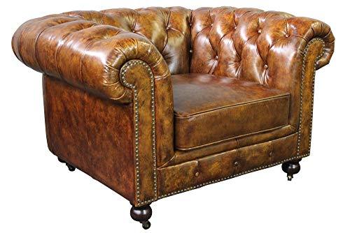 Crafters and Weavers Larson Top Grain Vintage Leather Chesterfield Arm Chair