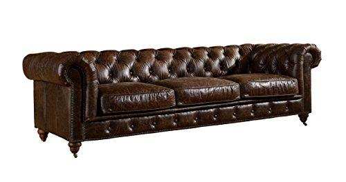 Crafters and Weavers Top Grain Vintage Leather Chesterfield Sofa