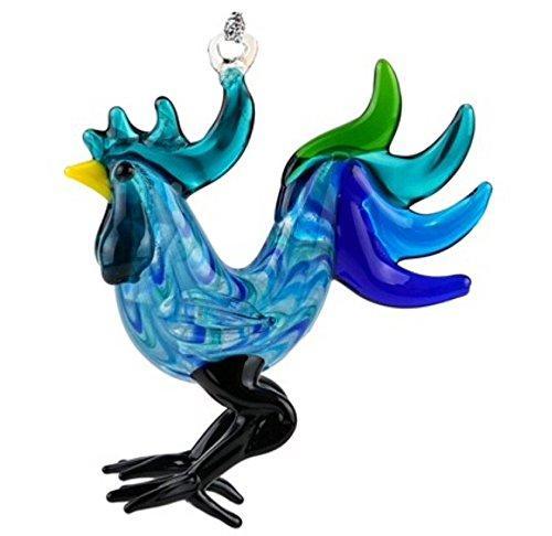 Dynasty Gallery Hand Crafted Glass Christmas Tree Ornament or Figurine, Rooster Glow in Dark Blue