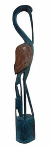 Balinese Wood Handicraft Large Teal Majestic Stork Heron Ibis Bird Figurine 39"H