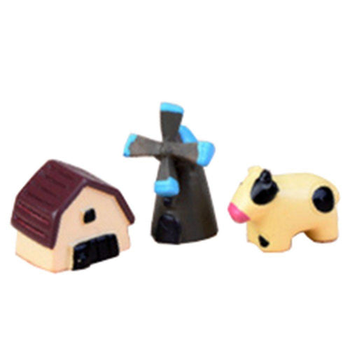 Doitsa Micro Landscape 3 Pcs Mini Dollhouse Bonsai Craft Garden Accessories for Fairy Garden Ornament Flower Pots Bonsai (Cows House Windmill) Cows and House Windmill