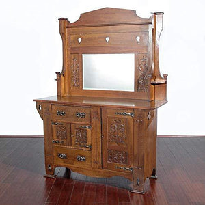 Antique Oak Arts & Crafts Mirrorback Buffet Sideboard Server