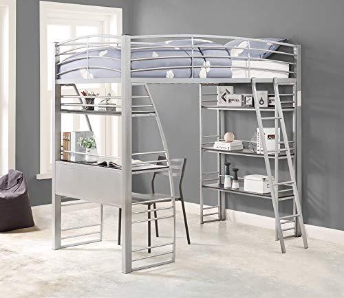 DCraft Cosima Lofted Metal Bed Frame with Built-In Desk and Bookcase, Twin - Metropolitan Gray