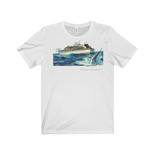 Deep Sea Fishing off a Chris Craft Unisex Jersey Short Sleeve Tee