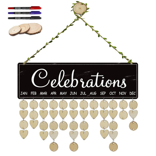 ElekFX Family Calendar Board DIY Handmade Crafts Plaque Wooden Hanging Board Decor Sign Family and Friends Birthday Celebrations Creative Gifts