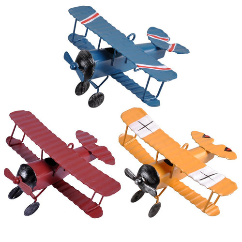 eZAKKA Airplane Decor Vintage Mini Metal Decorative Airplane Model Hanging Wrought Iron Aircraft Biplane Pendant Toys for Photo Props, Christmas Tree Ornament, Desktop Decoration, 3 Color-Pack