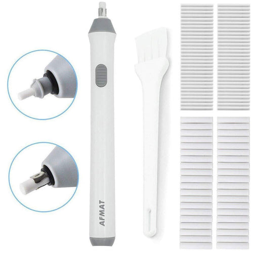 Electric Erasers, Electric Eraser with 140 Refills, Battery Operated Eraser, Electric Eraser Kit for Artists, Art Pencils, Drawing, Painting, Sketching, Drafting, Arts and Crafts-White White