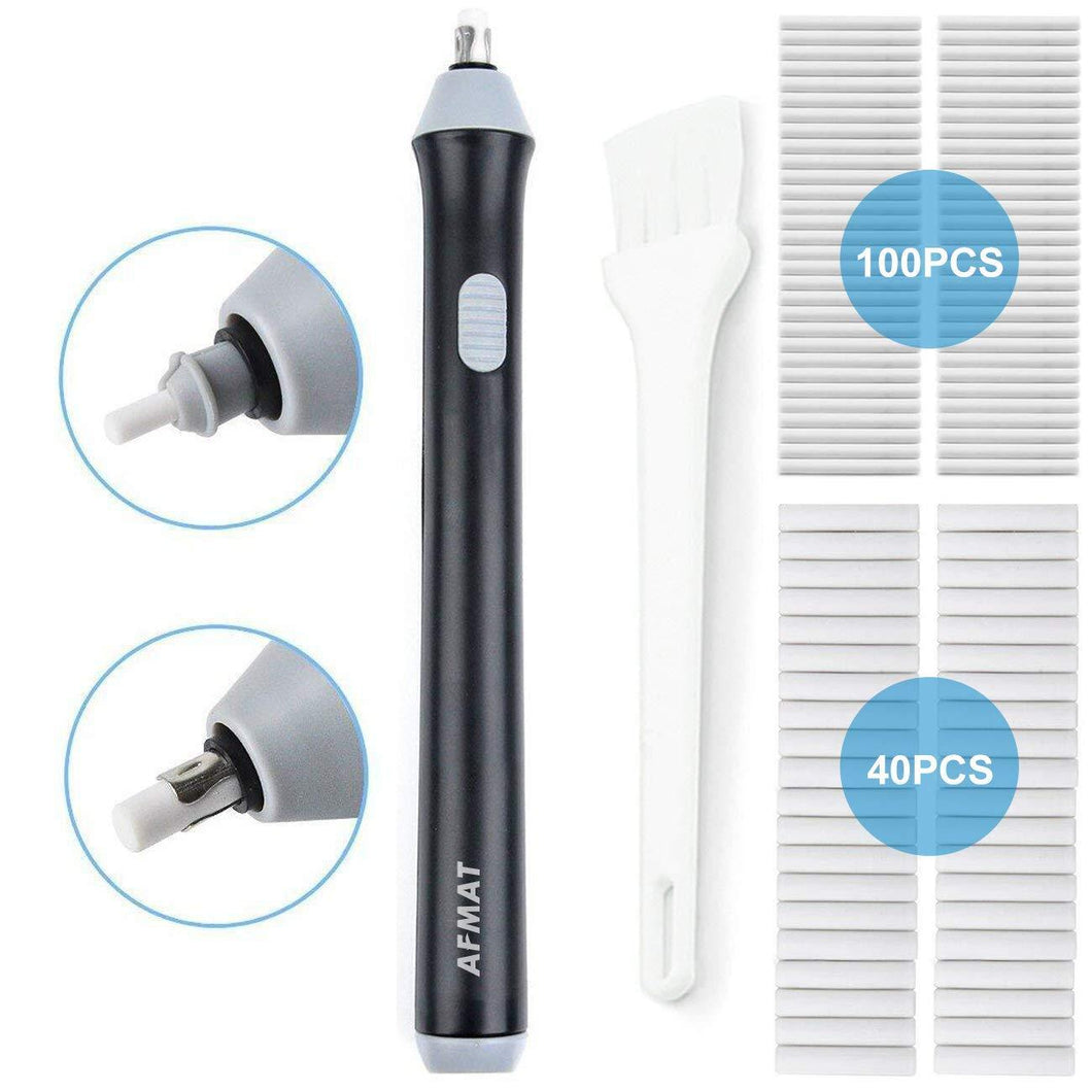 Electric Eraser Kit, AFMAT Electric Drawing Erasers for Artists, 140 Refills, Drafting Brush, Battery Operated Eraser for Sketching Pencils/Pentel Drafting Pencil/Derwent Graphite Pencils/Arts/Crafts Black