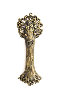 Bless This House, Tree of Life - Mezuzah Case, Wooden Texture Gold Color Design Crafted in Heavy Brass 4" For Jewish Homes