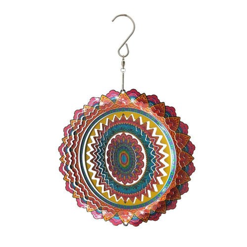 FONMY Stainless Steel Wind Spinner-3D Laser Cut Hand Painted with Color Sparkling Powders Indoor Outdoor Garden Decoration Crafts Ornaments 6 Inch Multi Color Mandala Wind Spinners 6inch