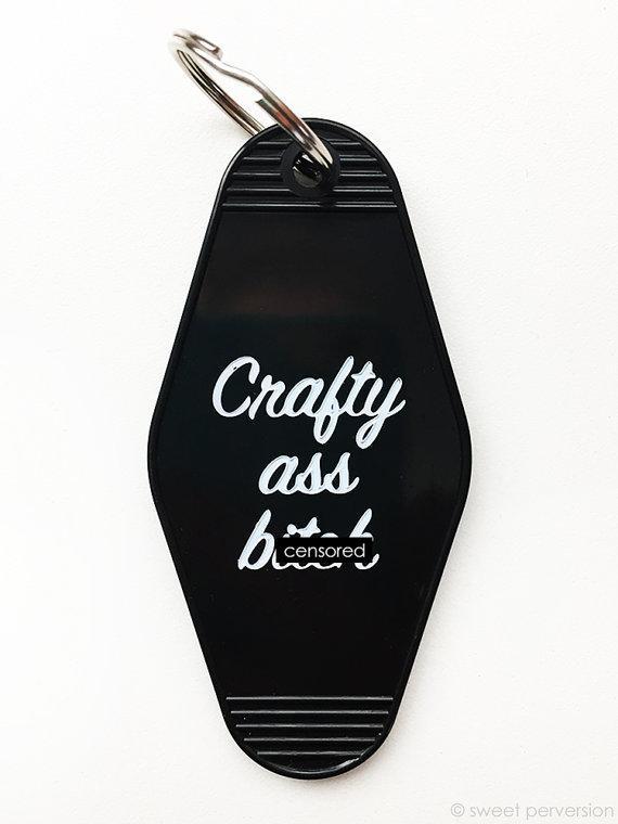 Crafty As* B*tch Motel Style Keychain - Black
