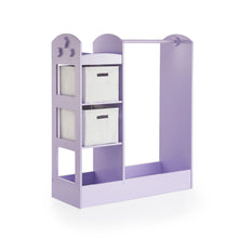 Load image into Gallery viewer, Best guidecraft see and store dress up center lavender pretend play storage closet with mirror shelves armoire for kids with bottom tray costume storage dresser