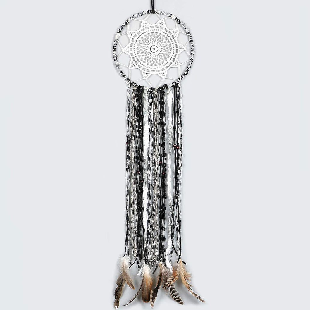 Dremisland Dream Catcher Handmade Black and White Lace Dream Catcher with Brown Feather Wall Hanging Home Decoration Ornament Decor Ornament Craft Gift (Black)