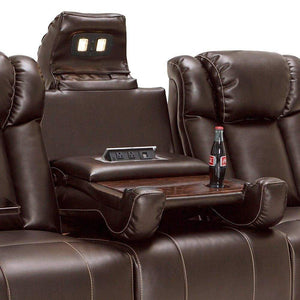 Organize with seatcraft sigma home theater seating sofa leather gel recline with adjustable powered headrests center fold down table hidden in arm storage ac usb charging and lighted cup holders brown