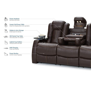 Save seatcraft 162e51151559 v1 omega home theater seating leather gel recline sofa with adjustable powered headrests fold down table and lighted cup holders brown