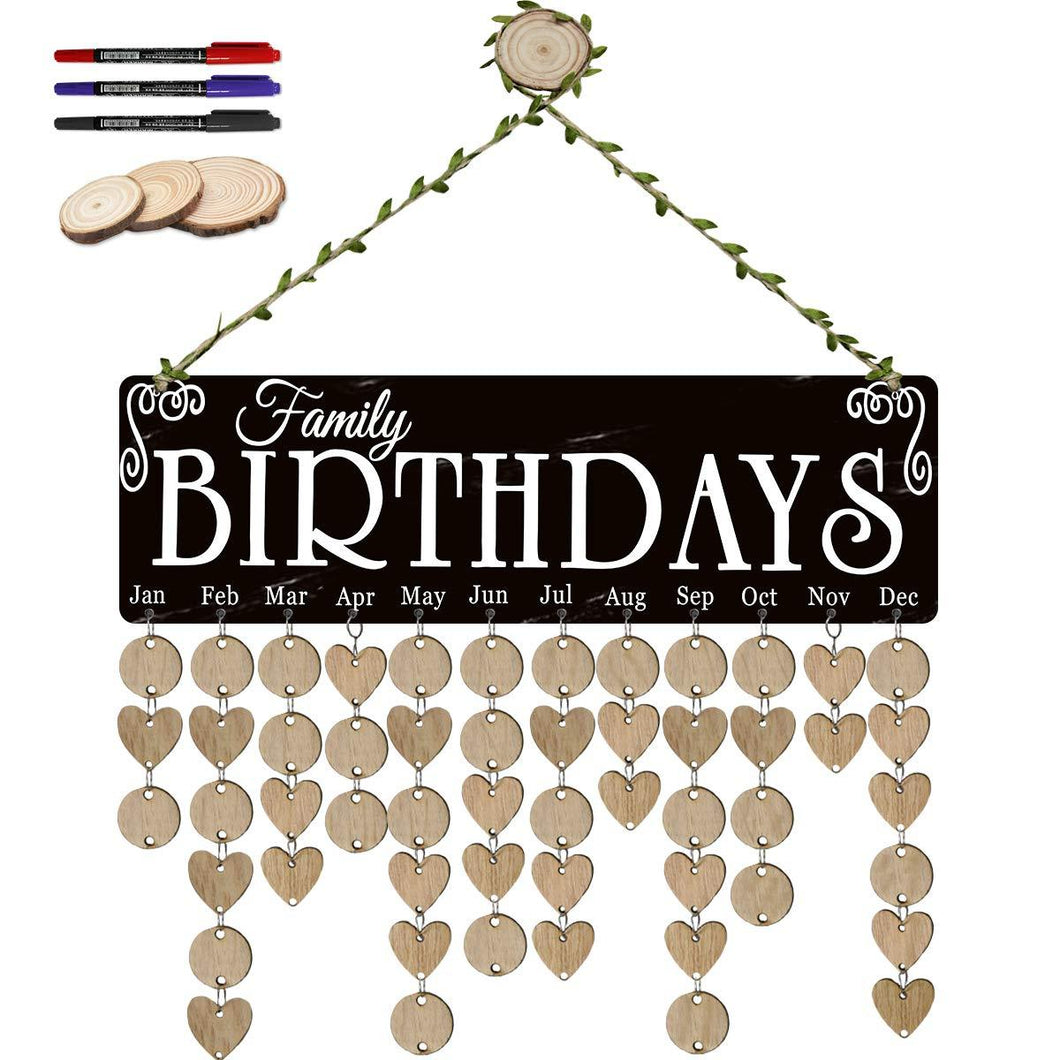 ElekFX 【with 100 Pack Discs】 Family Birthday Board Reminder Wall Plaque Wood Birthday Calendar Wall Hanging Board Handmade Crafts Discs for Home Decorative