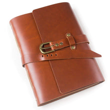 Load image into Gallery viewer, Buy now ancicraft classic genuine leather journal with strap buckle handmade a5 lined craft paper red brown with gift box red brown a55 8x8 3inch lined craft paper