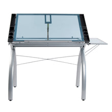 Load image into Gallery viewer, Save sd studio designs futura craft station w folding shelf top adjustable drafting table craft table drawing desk hobby table writing desk studio desk w drawers 35 5w x 23 75d silver blue glass
