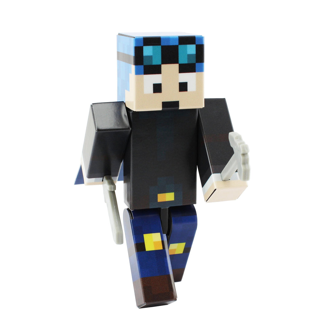 EnderToys Blue Hair Miner Boy Action Figure Toy, 4 Inch Custom Series Figurines [Not an Official Minecraft Product]
