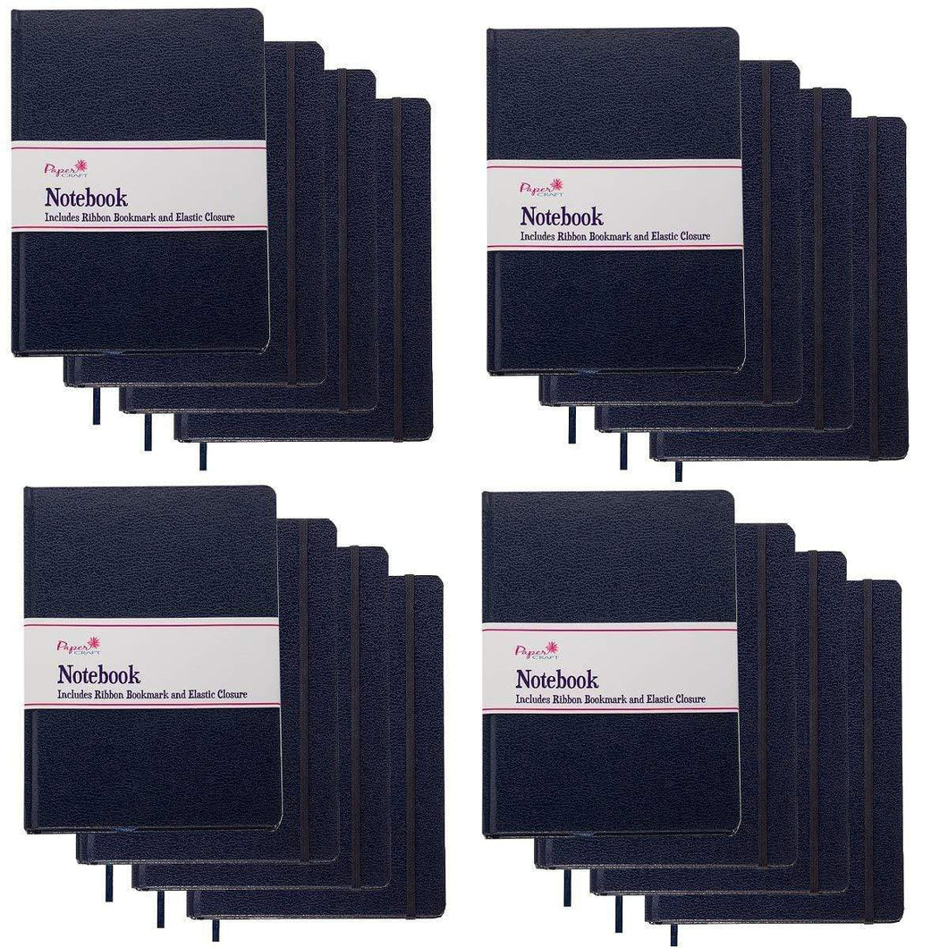 Save paper craft 16 pack 140pg 8 5 x 5 5 leatherette lined writing journals wide ruled banded notebook with ribbon bookmark navy a5 size