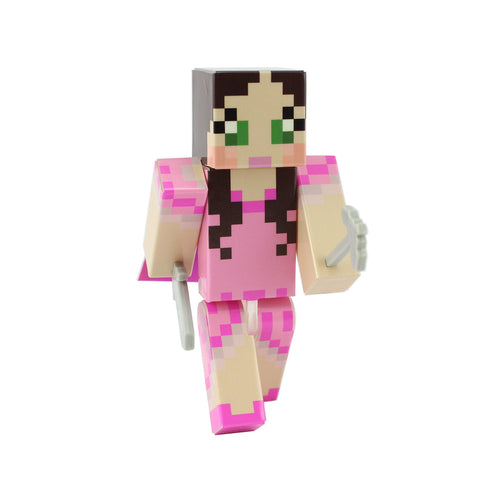 EnderToys Pink Dress Green Eyed Girl Action Figure Toy, 4 Inch Custom Series Figurines [Not an Official Minecraft Product]