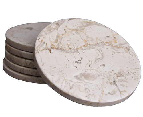 CraftsOfEgypt Set of 4 - Beige Marble Stone Coasters – Polished Coasters – 3.5 Inches (9 cm) in Diameter – Protection from Drink Rings