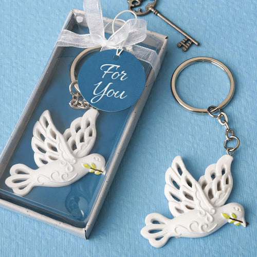 Elegant white Dove Keychain from fashioncraft
