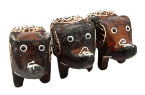 Balinese Wood Handicrafts Jungle Trumpet Elephant Miniature Figurines Set 2.5