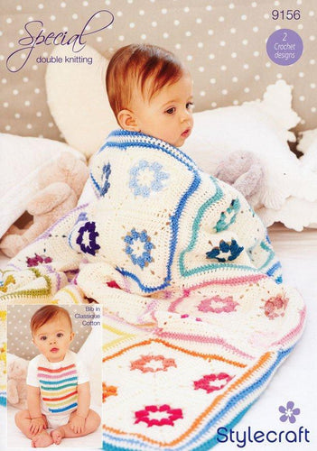Daisy Square Blanket and Baby Bib in Stylecraft Special DK & Classique (9156)